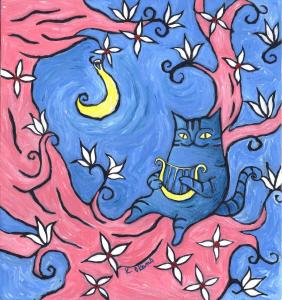 Keiko Okanoの作品「三日月と青い猫」